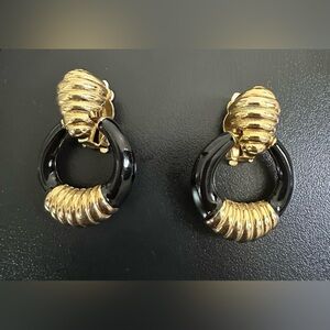 Vintage Black Enamel Door Knocker  Clip On Earrings